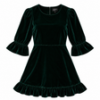 Mini Dress Velvet Green Tiered Frill Sleeve