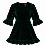 Mini Dress Velvet Green Tiered Frill Sleeve