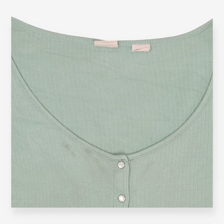 Top Short Sleeve Green Ribbed Pointelle Cropped