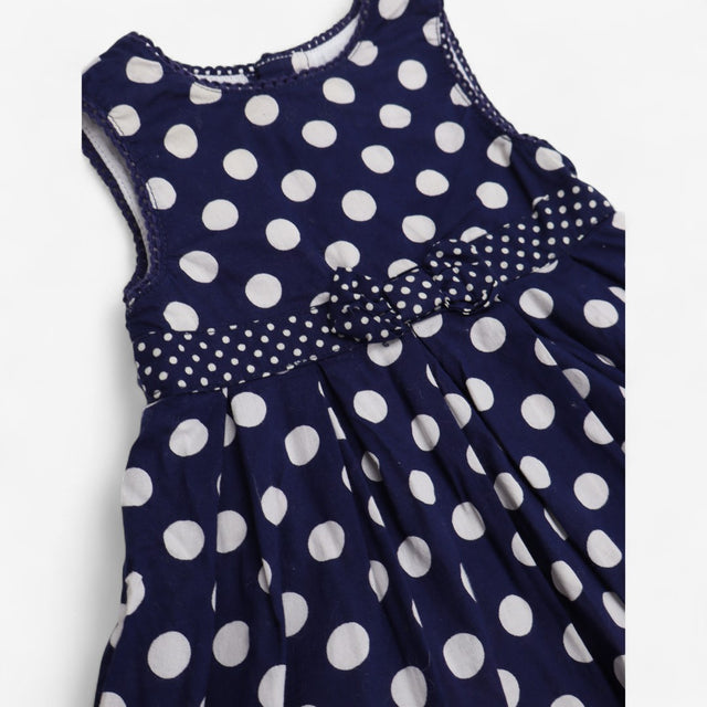 Dress Sleeveless Woven navy with White Polkadots