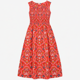 Dress Midi Shirred Organic Cotton Terracotta Flora