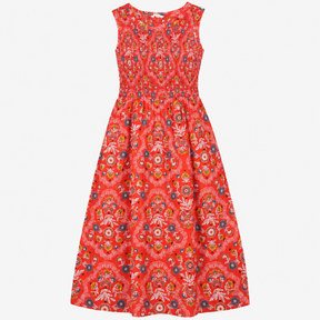 Dress Midi Shirred Organic Cotton Terracotta Flora