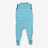 Footed Romper Turquoise and White Strips 