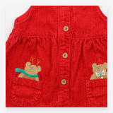 Pinafore cord red festive bear in pockets