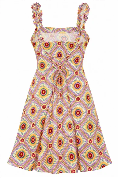 Mini Dress Crochet Look Print Sleeveless