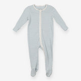 White and blue stripe ribbed zip sleepsuit