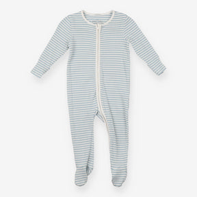 White and blue stripe ribbed zip sleepsuit