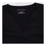 Top Long Sleeve Deep V Neck Ribbed Knit Black