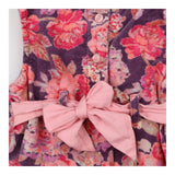 Pinafore dress purple cord pink lining pink flower