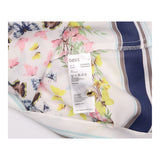 Top Cream Butterfly Floral Print Short Sleeves Nav