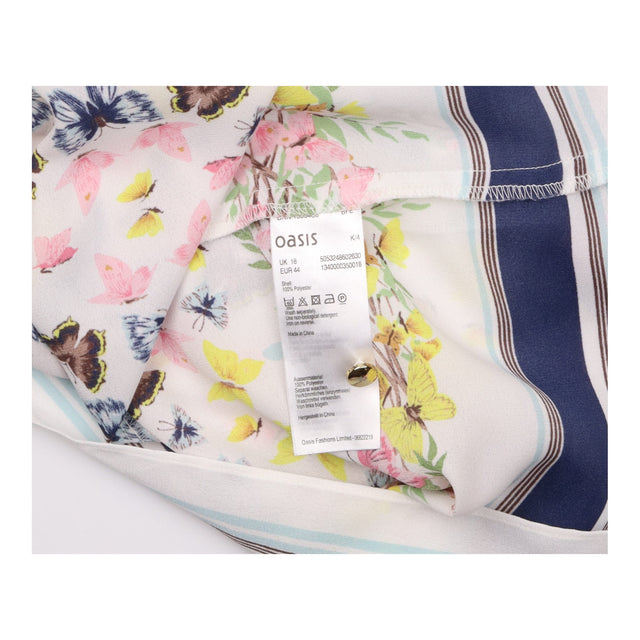 Top Cream Butterfly Floral Print Short Sleeves Nav