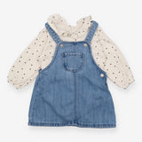 Blue Pinafore and White Polka Dot Bodysuit