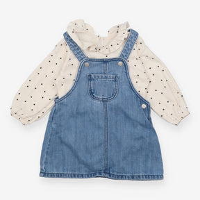 Blue Pinafore and White Polka Dot Bodysuit