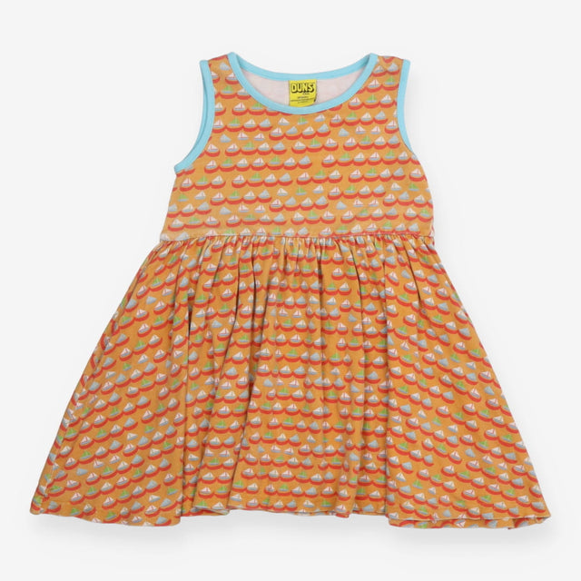 Dress Sleeveless orange ships blue edging