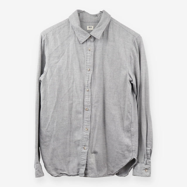 Grey Brushed Cotton Flannel Long Sleeve Shirt