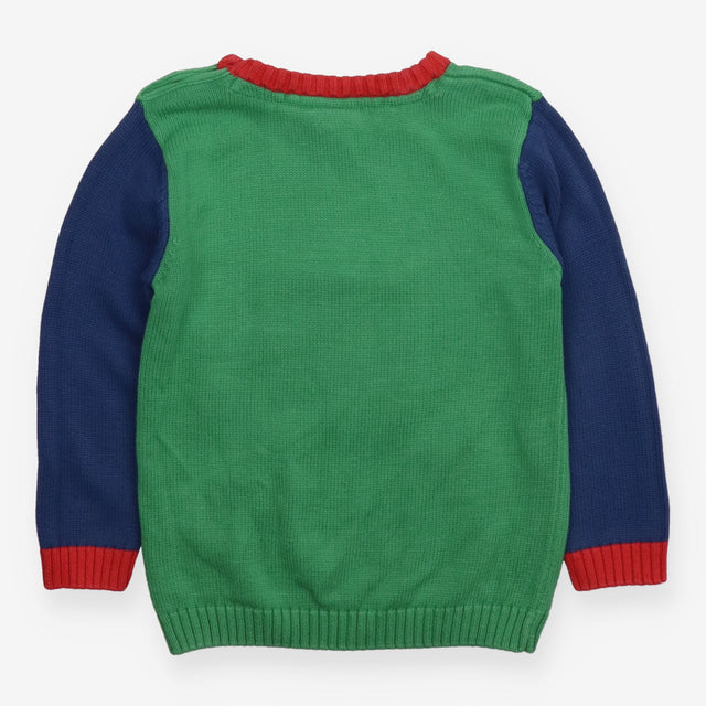 Knit Sweater Green, Blue and Red with Tractor