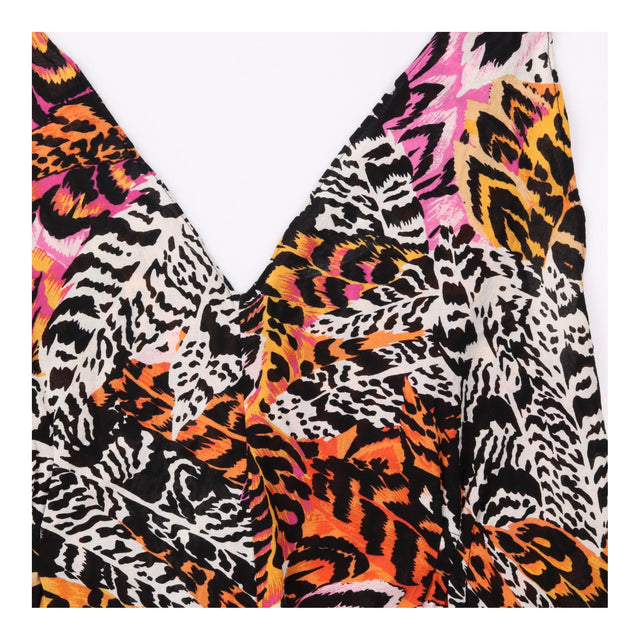 Maxi Dress Multicolour Animal Print Deep V Neck Sl