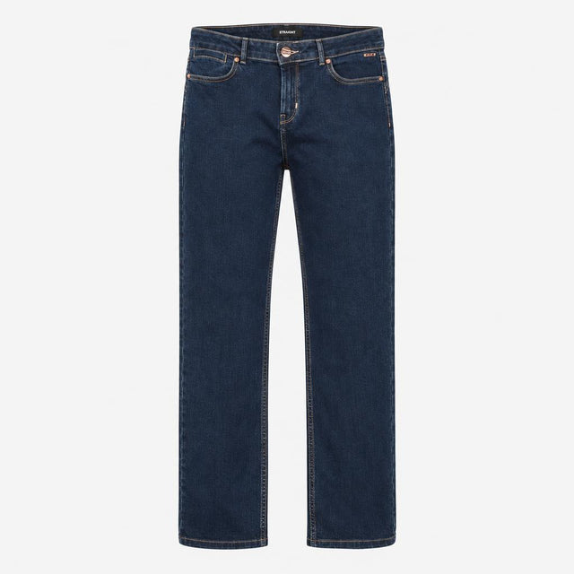 Indigo Dark Wash Stretch Copper Detail Straight Le