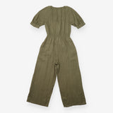 Jumpsuit in Linen V-Neck Belted Button Down Olive 