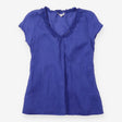 Short Sleeve Top Cobalt Blue Gathered Button Neckl
