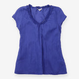 Short Sleeve Top Cobalt Blue Gathered Button Neckl