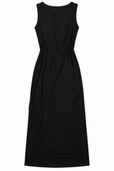 Midi Dress Black Wrap V Neck Sleeveless Jersey