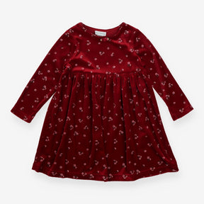 Dress in Velour Burgundy Red with Flowers