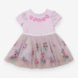 Dress Short Sleeved Purple Twirl Flowers