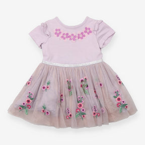 Dress Short Sleeved Purple Twirl Flowers