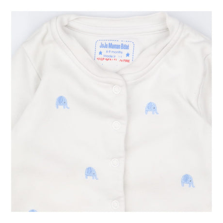 Sleepsuit White Popper with Blue Elephant Print