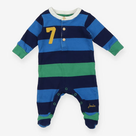 Sleepsuit green and blue stripe 7 grandad collar