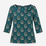 Green Pinecone Print Cowl Neck Jersey Top