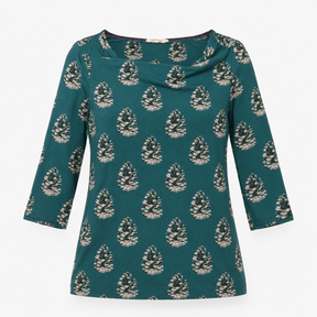 Green Pinecone Print Cowl Neck Jersey Top