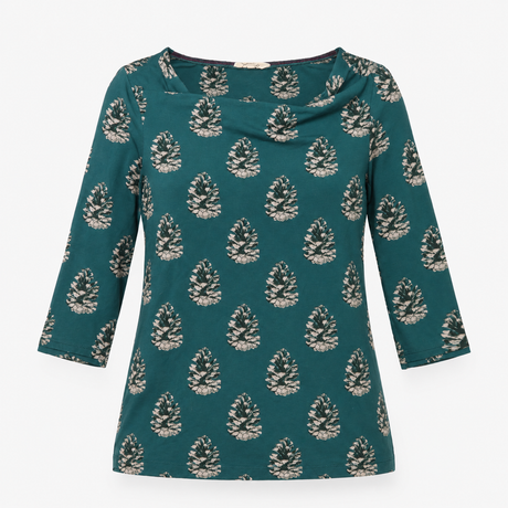 Green Pinecone Print Cowl Neck Jersey Top