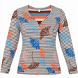 Multicolour Striped Leaf Print Long Sleeve Top