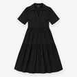 Shirt Dress in Black Cotton with Tiered Skirt