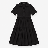 Shirt Dress in Black Cotton with Tiered Skirt