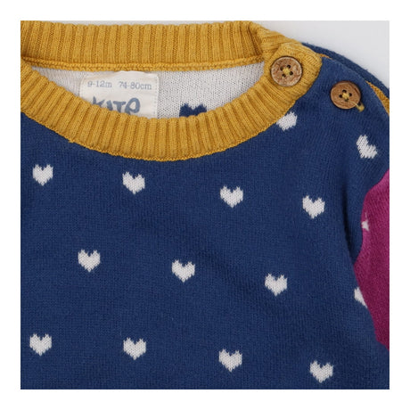 Dress knit navy and purple with white hearts print