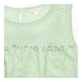 Mint Green 100% Cotton Floral Embroidered Pom Pom 