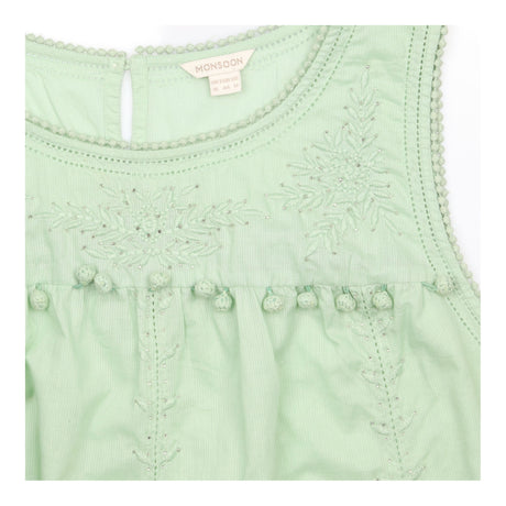 Mint Green 100% Cotton Floral Embroidered Pom Pom 