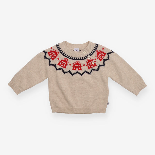 Jumper Knit Oatmeal House Appliques