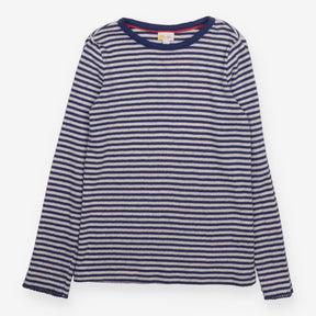 Blue and white long sleeve pointelle t-shirt