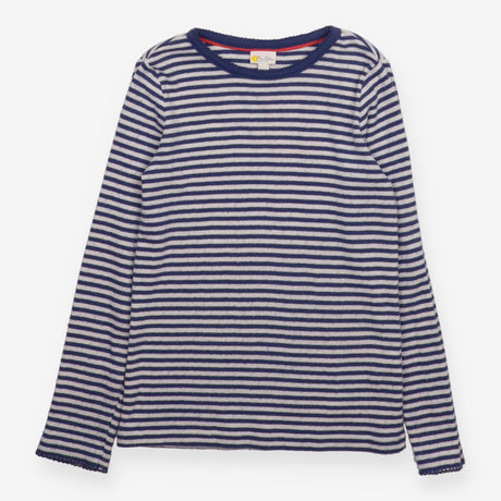 Blue and white long sleeve pointelle t-shirt