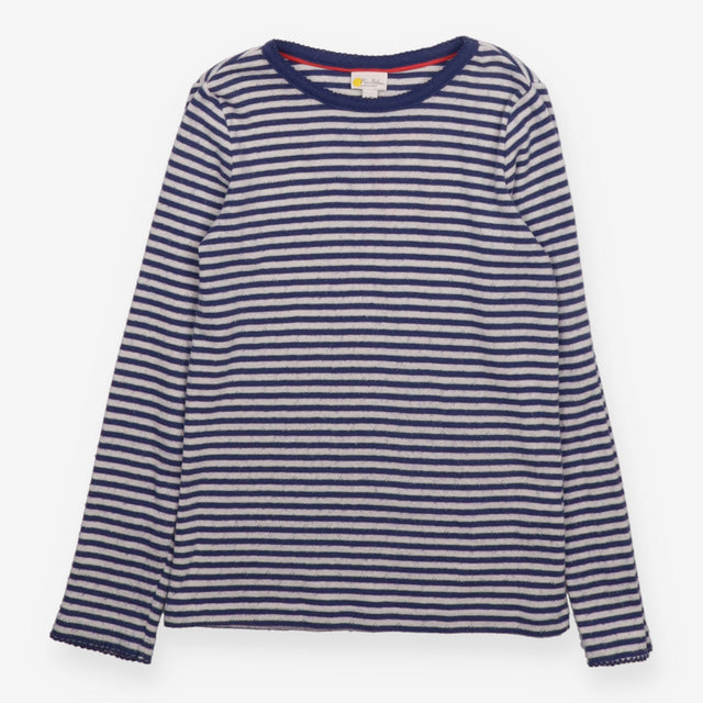 Blue and white long sleeve pointelle t-shirt