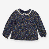 Navy floral long sleeve tunic with collar