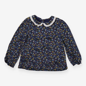 Navy floral long sleeve tunic with collar