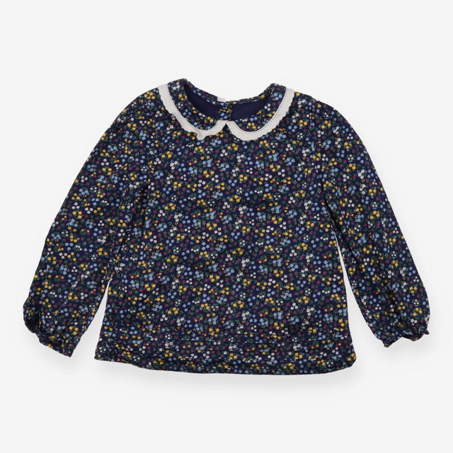 Navy floral long sleeve tunic with collar