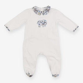 White Sleepsuit with liberty elephant applique