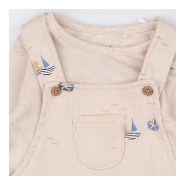 Beige footed dungarees with bodysuit sail boat duc