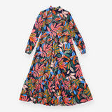 Navy Tropical Botanical Leaf Print Tiered Maxi Shi